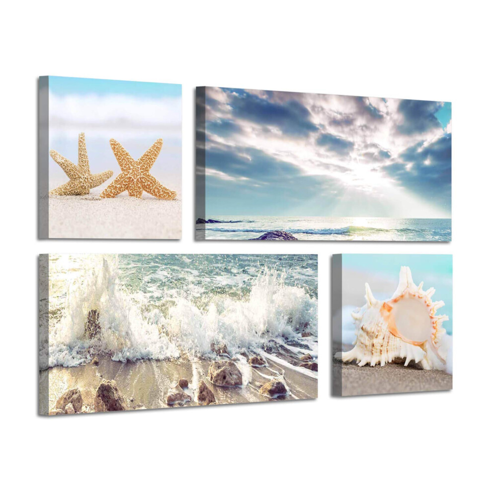 ARTISTIC PATH Beach Scene Canvas Wall Art: Large Shoreline Artwork Painting Print for Wall Decor (Overall 36 W x 24 H MultiSized)