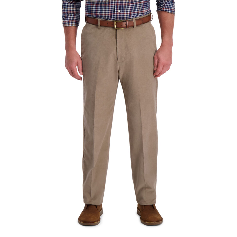 Haggar mens Stretch Corduroy Expandable Waist Classic Fit Flat Front P