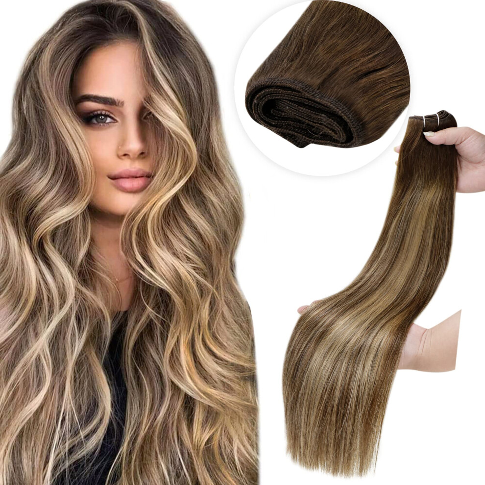 Laavoo Real Human Hair Weft Extensions 16 Inch Chocolate Balayage Cara