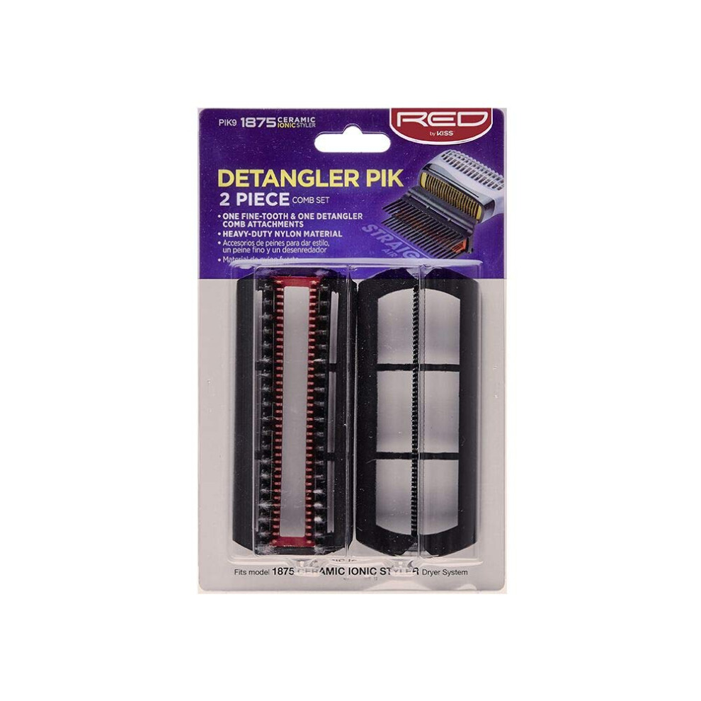 Ez Rood By Kiss Detangler Pik 2-Piece Comb Set Pik9 For Bd02u Ceramic Ionic Styler Red