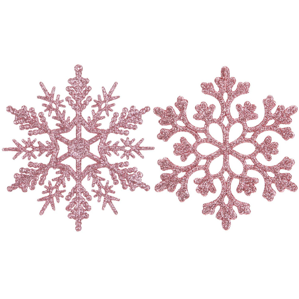 Sea Team Plastic Kerst Glitter Sneeuwvlok Ornamenten Kerstboomversiering, 4-Inch, Set Van 36, Roze-image
