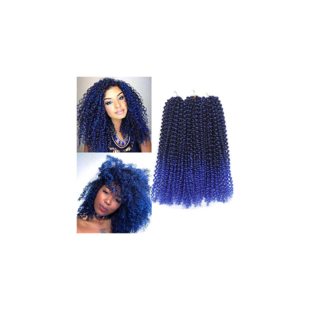 Sharopulp Unisex Blue 3Pcs/Pack Kinky Curl 12Inch Afro Kinky Twist Hair Color Soft Synt