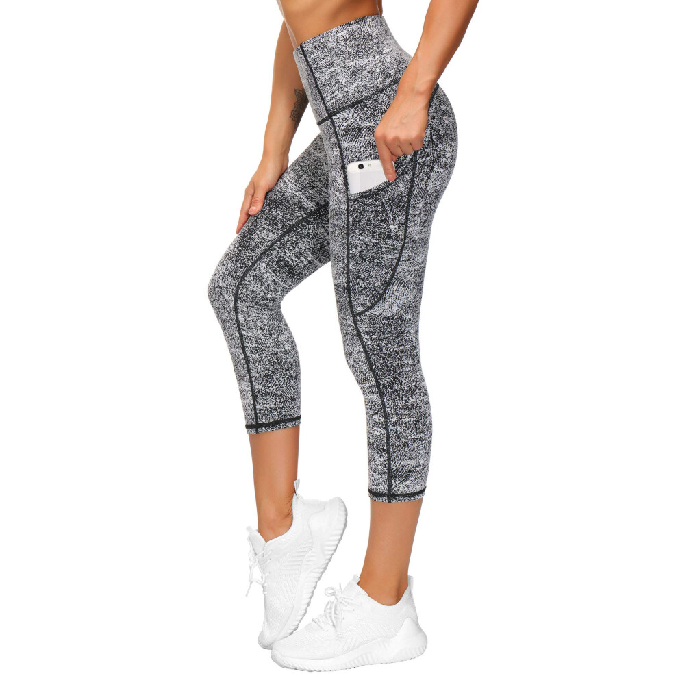 THE GYM PEOPLE Thick High Waist Capris Yoga Pants with Pockets Tummy Control Workout Running Yoga Leggings for Women
