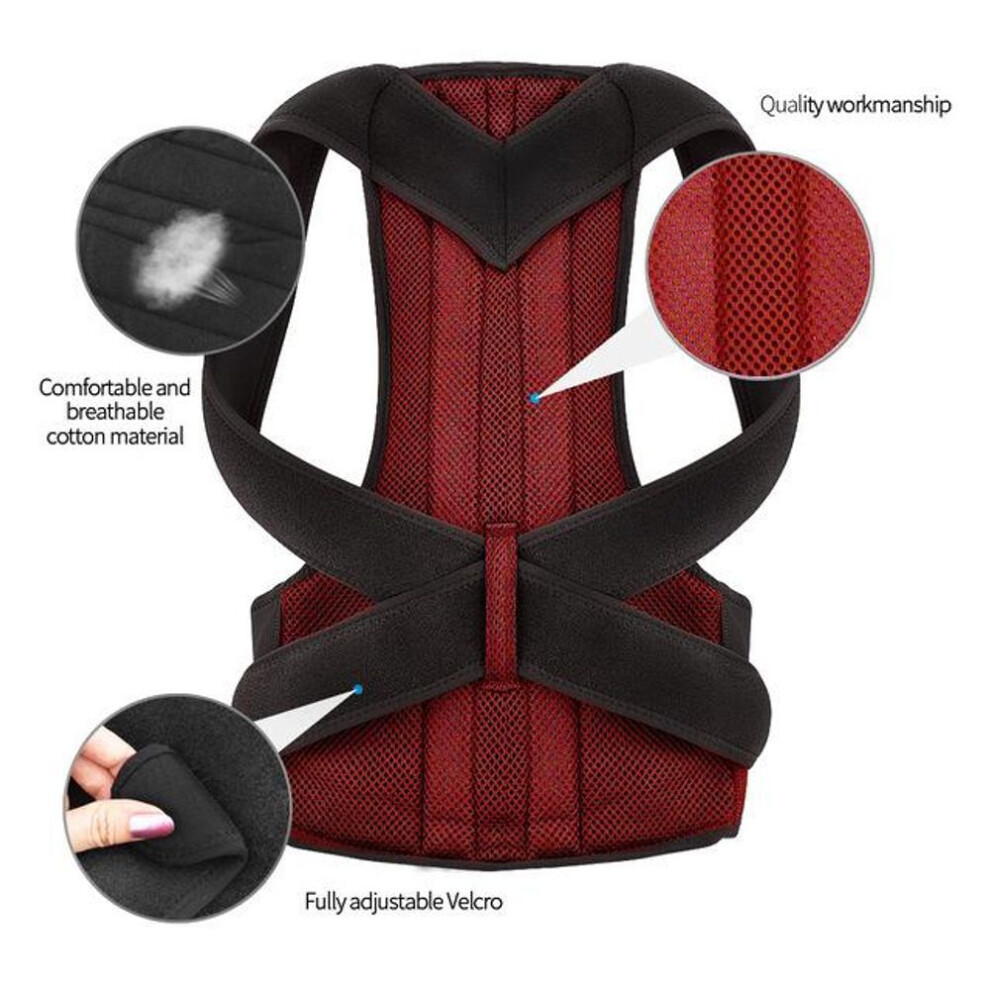 (red, L) Unisex Adjustable Posture Corrector Back Support Shoulder Lumbar Brace Support Corset Back Belt For Men Women