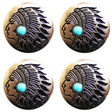 CHALLENGER Set of 4 Western Saddle Tack Conchos w/Engraved Chief Head