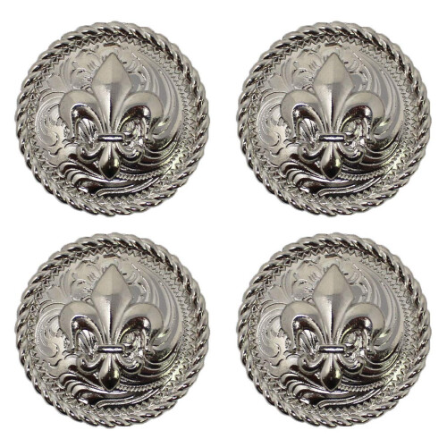 CHALLENGER Σετ 4 Conchos Δυτικού Σαμαριού Τακ Fleur De Lis Χαραγμένο Co522