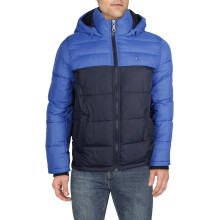 Tommy Hilfiger Herr Klassisk Huva Puffer Jacka (Standard och Big & Tall), Royalblå Färgblock, X-Large