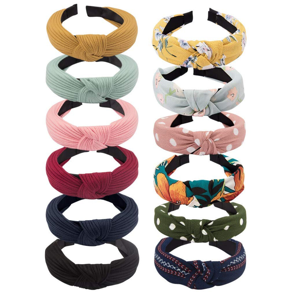 Lot de 12 bandeaux boh   mes pour femmes VELSCRUN Bandeau turban    lastique nou