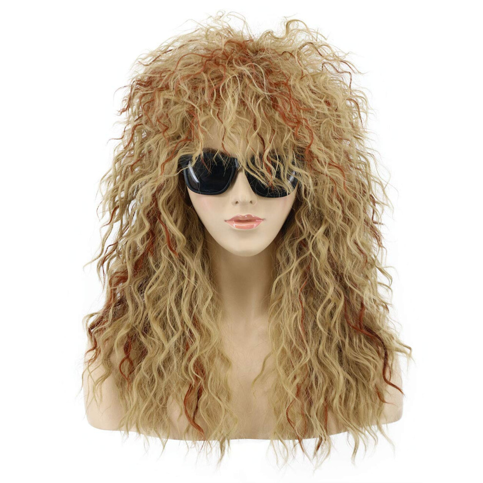 Vgbeaty Unisex Brown 70S 80S Rocker Mullet Wig Women Long Curly Wave And Blon