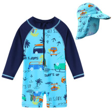 Huaaniue Baby/Toddler Boy Swimsuit Rashguard Badklder lngrmad i ett stycke med hatt 6-12 mnader