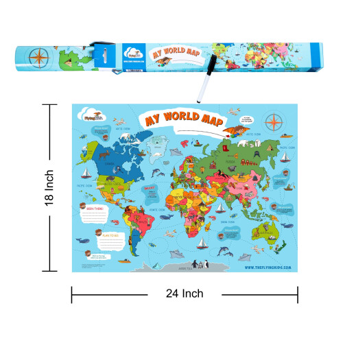 FlyingKids World Map Poster for Kids. Educational  interactive  person 1