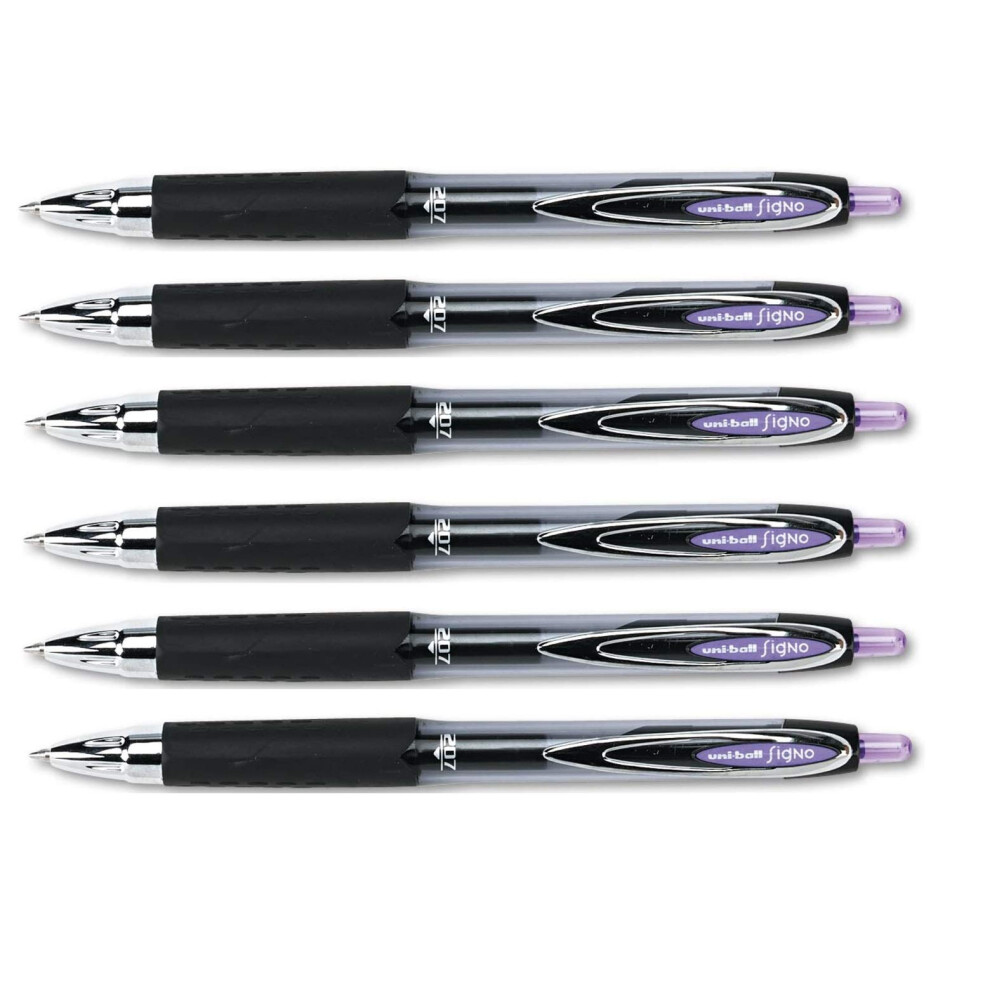 Uni-Ball Signo 207 Retractable Gel Ink Pens  0.7mm  Medium Point  6-Count (Purple  Medium)