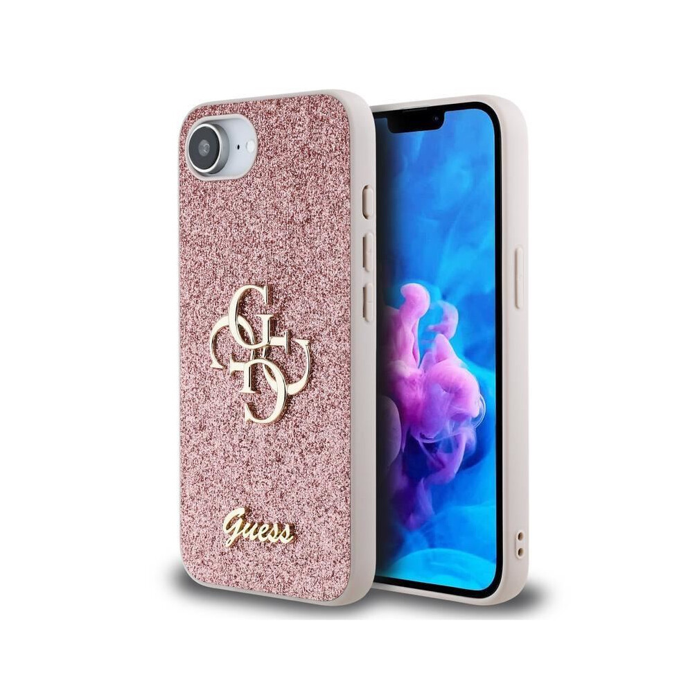 Guess Pu Fixed Glitter 4G Metal Logo Case For Iphone 16E 6.1" Pink - Guhcpse4hg4sgp