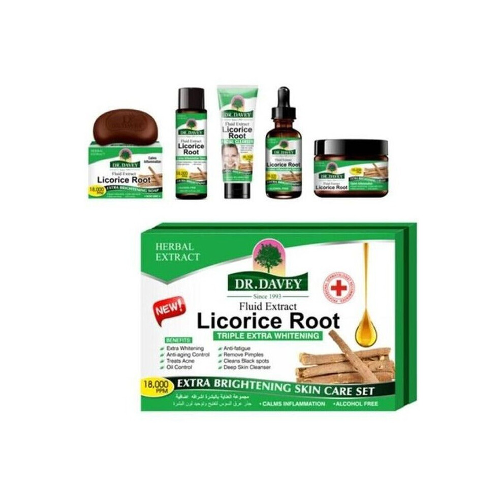 Dr. Davey Licorice Root Skin Care Set - Soap, Facial Cleanser, Tone, Serum, And Cream | Boosts collagen production