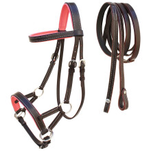 CHALLENGER Horse Western -nahkaiset harjoitussuitset, kuolaimettomat sivuvetoiset suitset ohjaksilla 7710PK-F