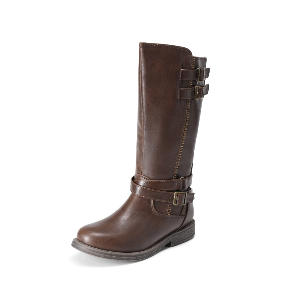 DREAM PAIRS Girls Brown Buckle Knee High Riding Winter Fashion Boots S
