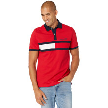 Tommy Hilfiger Herr Kortärmad Bomull Pique Flagga Grafik i Anpassad Passform Polo Skjorta, Klassisk Röd, X-Large US