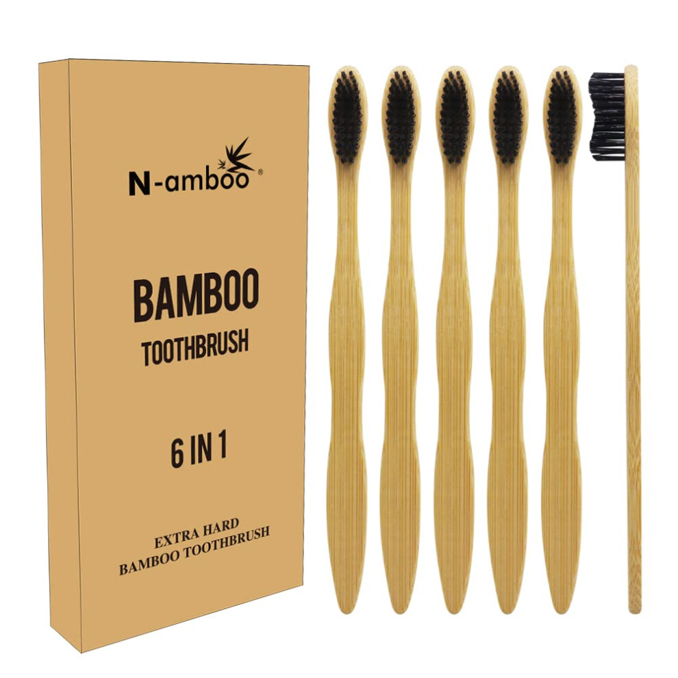 Brosse Dents Dure N-Amboo Brosse Dents En Bambou Pour Adulte Brosse Dents Manuelle Poils Durs Lot De 6-image