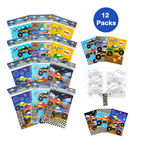 TINYMILLS Σετ Βιβλίων Ζωγραφικής Monster Truck με 12 Βιβλία και 48 Κραγιόν 2