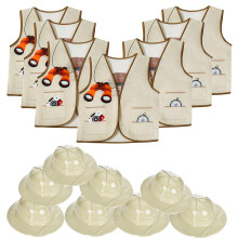 Tigerdoe Pith Helmets - 8 Safari Vest & 8 Hats for Kids - Jungle Party