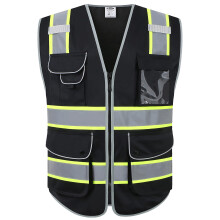 JKSafety 9 Θέσεων Γιλέκο Ασφαλείας Μαύρο με Φωσφορούχες Κίτρινες Λωρίδες ANSI/ISEA Class 1