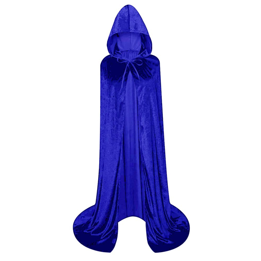 Cape Capuche Longue En Velours Unisexe Pour Costume De Mascarade D'halloween Cosplay Bleu-image