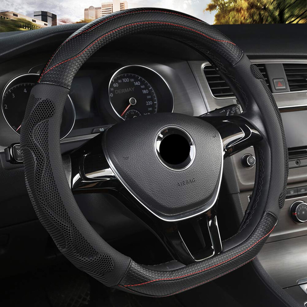 Builllin D Cut Steering Wheel Cover - D Shaped Flat Bottom Microfiber 4781768379374