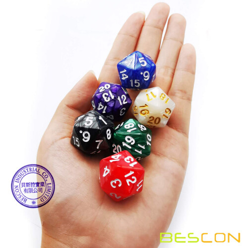 Bescon D20 Spindown Ζάρι 22MM, Μαρμάρινα Χρώματα 6τμχ Σετ 2