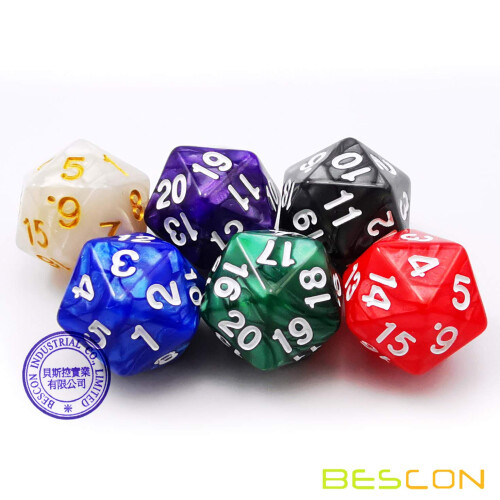 Bescon D20 Spindown Ζάρι 22MM, Μαρμάρινα Χρώματα 6τμχ Σετ 1