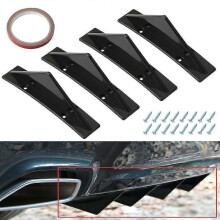 (As show, One size) Universal Gloss Black 4 Shark Fins Car Rear Bumper Spoiler Wing Lip Diffuser Kit