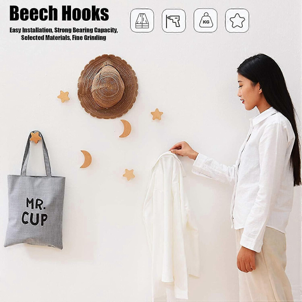 Konhill (As Show, One Size) 4Pcs Wood Adhesive Hooks Wall Mounted Natural Beech Wooden Coat Wall Hooks, Entryway Heavy Duty Modern Single Organizer Towel Hook