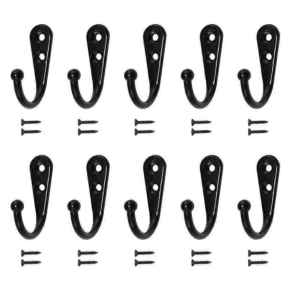 Konhill (As Show, One Size) 10Pcs Single Hooks Wall Hooks Coat Rack Equipped With Mounting Screws Black