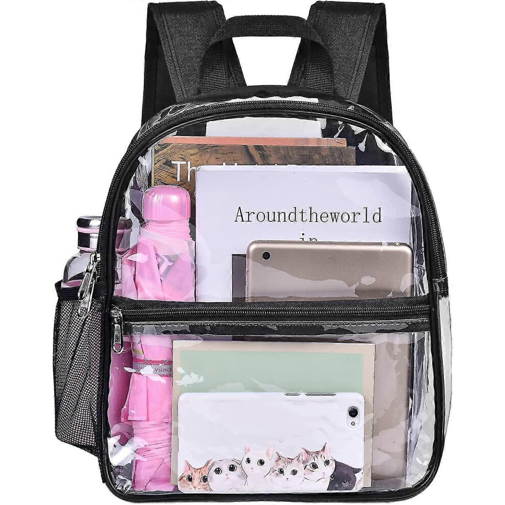 Konhill (As Show, One Size) Clear Mini Backpack Stadium Approved, Waterproof Transparent Backpack For Work & Sport Event (Black) Black