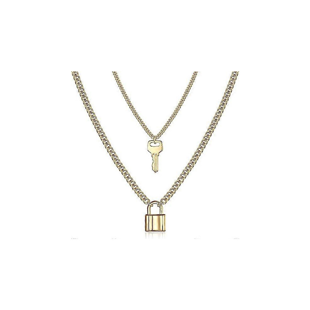Konhill (As Show, One Size) Layered Choker Necklace, Handmade 14K Plated Y Pendant Necklace Multilayer Bar Disc Necklace Adjustable Layering Choker Neckl Gold