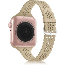 (As show, One size) Lace Silicone Band Compatible with Apple Watch Band 42mm 44mm Women, Slim Narrow Thin Hollowed-out Scalloped Sport Band Soft Replacement Strap for iWa