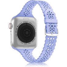 (As show, One size) Heytea Lace Silicone Band Compatible with Apple Watch Band 42mm 44mm 45mm,Women Slim Thin Hollow-out iWatch Sport Wristband with Classic Clasp for iW