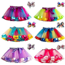 (2T, One size) Girls Tutu Skirt Baby Girls Skirts Mini Pettiskirt Dance Rainbow Tulle Kids Princess Skirt Colorful Children Summer Clothing