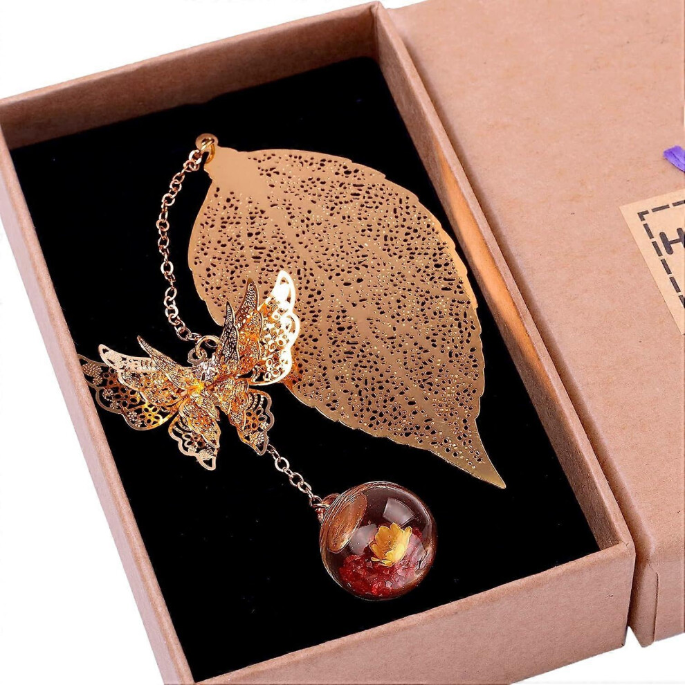 Konhill (As Show, One Size) Metal Leaf Bookmarks With 3D Butterfly Pendant - Perfect Teacher Appreciation, And Birthday Gift For Women, Her, Mom, Librarian, A