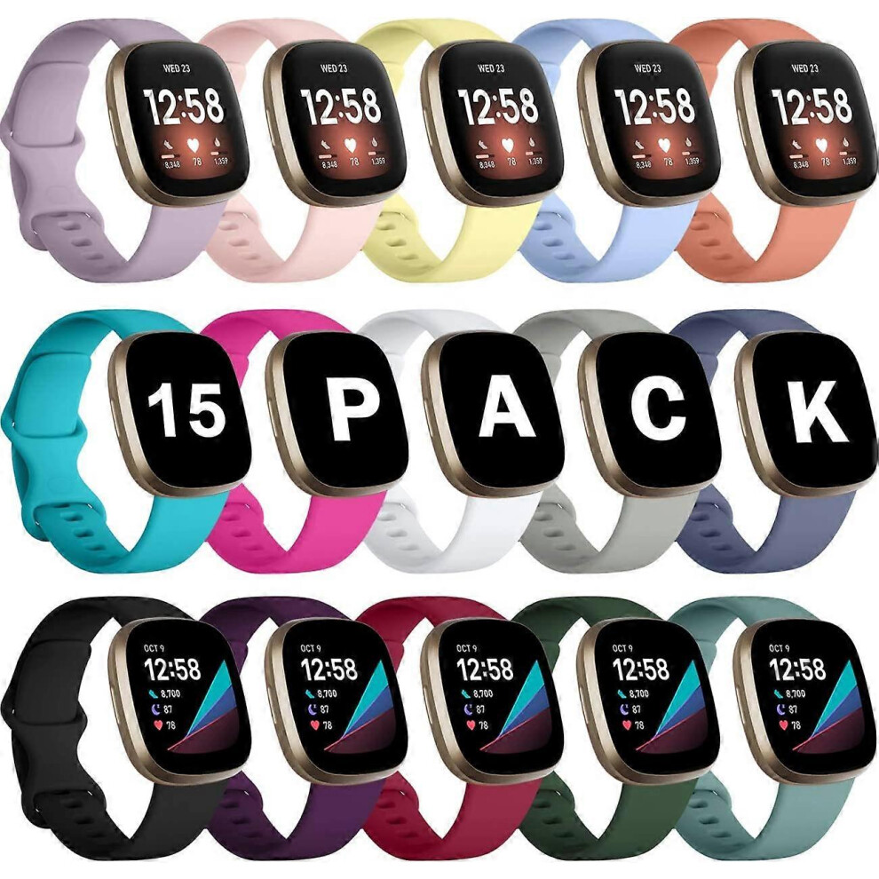 Konhill (As Show, One Size) 15 Pack Bands Compatible With Fitbit Versa 3/Fitbit Sense Bands, Soft Replacement Wristband For Fitbit Sense/Versa 3 Bands Women,