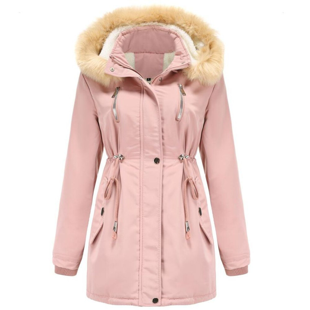 (pink, M) Women's Warm Winter Parka Coat Faux Fur Hooded Fleece Lined Thicken Sherpa Puffer Jacket Water Resistant Windproof Outdoor Outerwear S-3XL 5 Colors