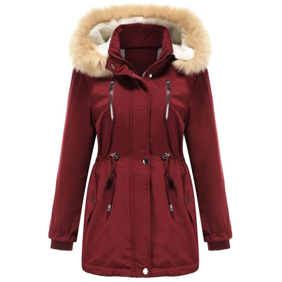 (burgundy, XL) Women&apos;s Warm Winter Parka Coat Faux Fur Hooded Fleece Lined Thicken Sherpa Puffer Jacket Water Resistant Windproof Outdoor Outerwear S-3xl 5 Colo