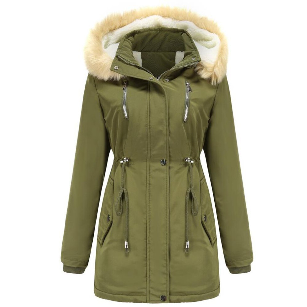 (green, L) Women's Warm Winter Parka Coat Faux Fur Hooded Fleece Lined Thicken Sherpa Puffer Jacket Water Resistant Windproof Outdoor Outerwear S-3XL 5 Colors