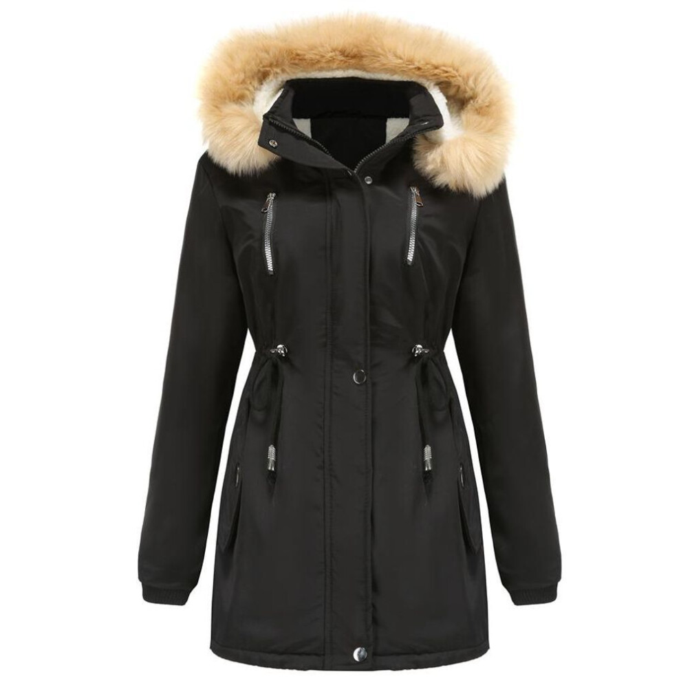 (black, 2XL) Women's Warm Winter Parka Coat Faux Fur Hooded Fleece Lined Thicken Sherpa Puffer Jacket Water Resistant Windproof Outdoor Outerwear S-3XL 5 Colors