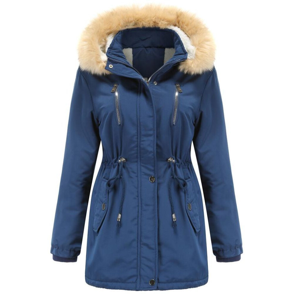 (navy blue, S) Women's Warm Winter Parka Coat Faux Fur Hooded Fleece Lined Thicken Sherpa Puffer Jacket Water Resistant Windproof Outdoor Outerwear S-3XL 5 Colors