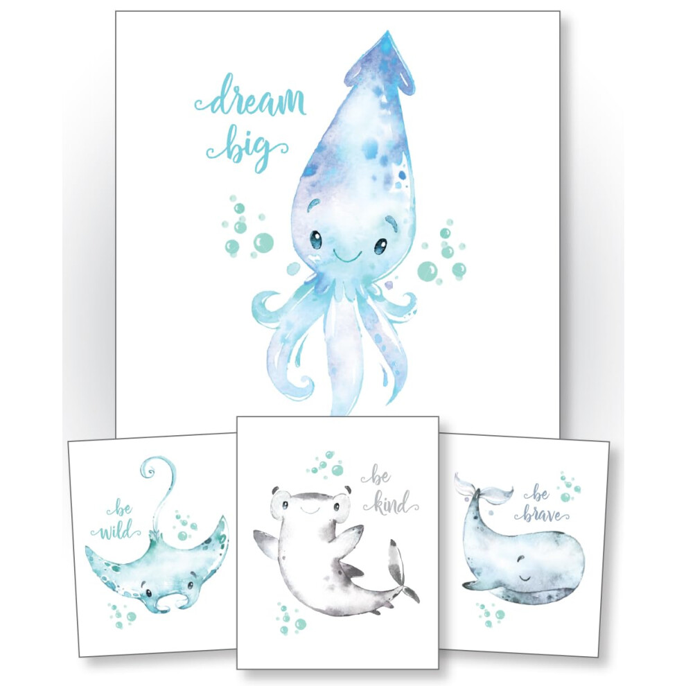 Confetti Fox Sea Nursery Pictures Wall Art Decor - Ensemble sans cadre 8x10