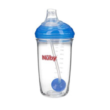 Nuby Tritan No-Spill 10 oz Training Cup so silik   nov   m v   levkou, 360    zata   en    slamka a hygienick    kryt modr