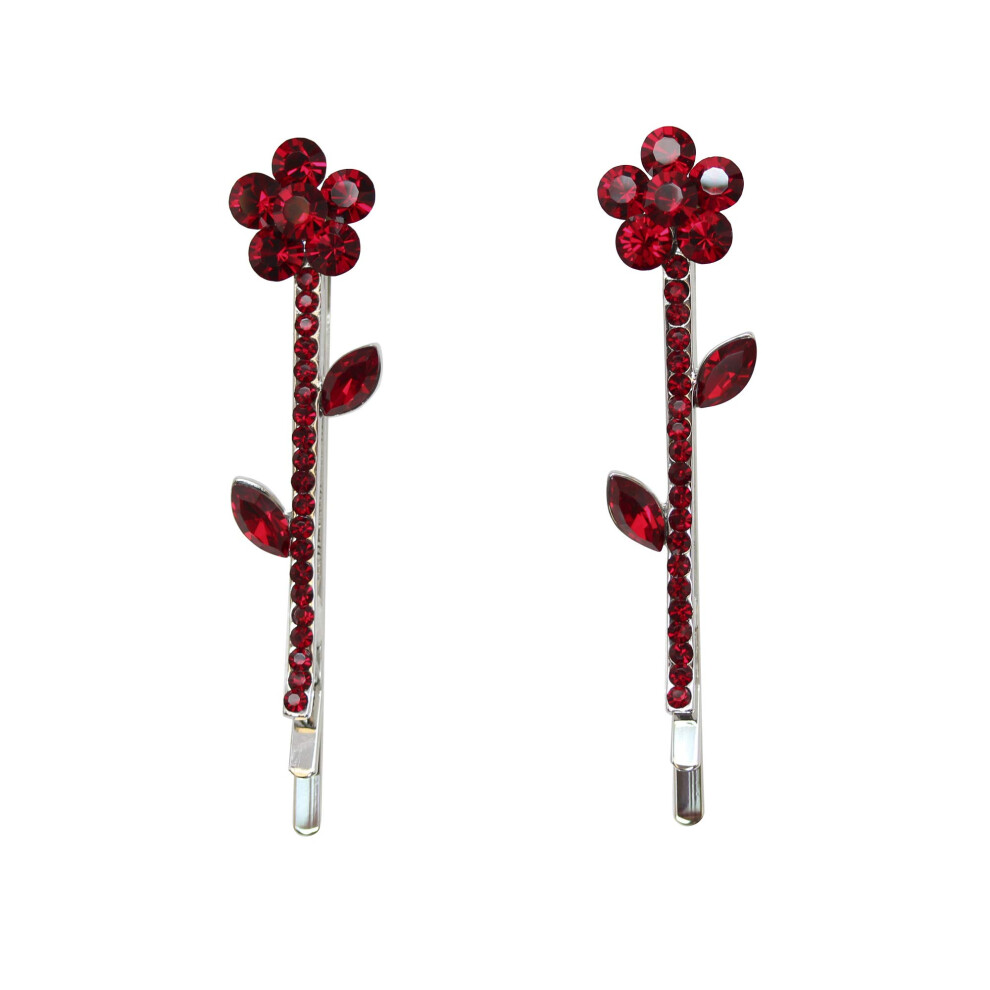 Faship Une Paire De Pinces Cheveux Florales En Cristal Strass Rouge 2 Pi Ces-image