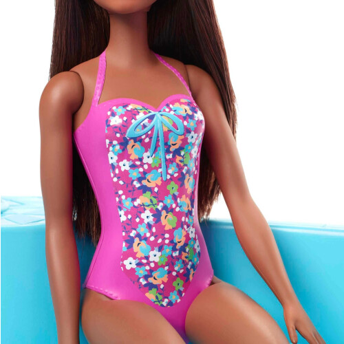 Barbie Κούκλα Barbie και Σετ Πισίνας με Ροζ Τσουλήθρα και Αξεσουάρ 2