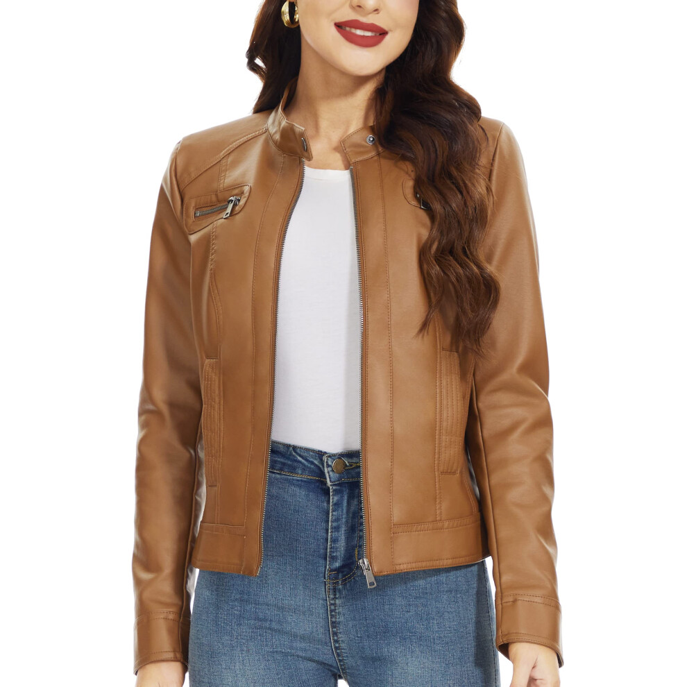 Vestes en similicuir pour femmes Fahsyee Zip Up Moto Short PU Moto B