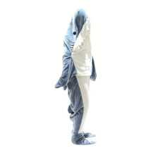 (L(170CM), shark) 1pc New Shark Blanket For Adult Wearable Winter Warm Blanket Hooded Playsuit